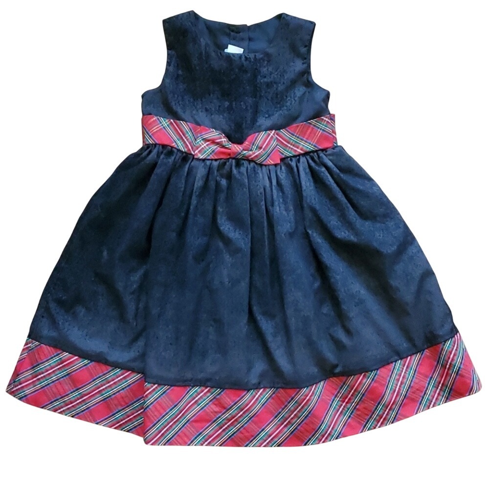 La Princess Girls Black Velour Plaid Tartan Sleeveless Holiday Party Dress‎